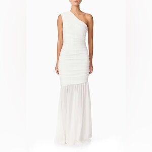 Elliatt One Shoulder Gathered Mesh Drop Waist White Dress Women’s M